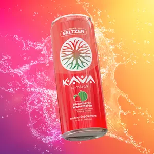 Kava by Mitra9 Strawberry Watermelon Seltzer - Plant Based - Promotes Natural Calm & Clarity (12 Fl. Oz) Beverage