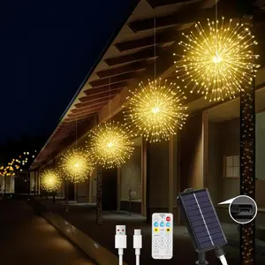 MERRIMAX M Solar Firework Lights Outdoor, 5 Pack 1000LED Solar Starburst Lights with Remote, 8 Modes Dimmable Waterproof Hanging Fairy Lights for Garden, Patio, Holiday Christmas Decor (Warm White) POLARFAR COMPANY LIMITED