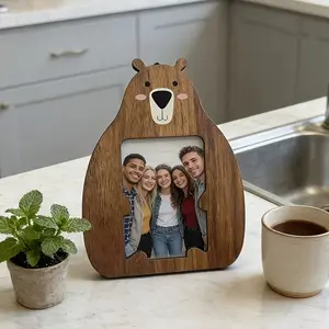 Cute Animal Wooden Frame, Cat Bear Creative Design Photo Frame, Home Desktop Decorative Ornament, Unique Wood Craft for Living Room, Home Office Frame