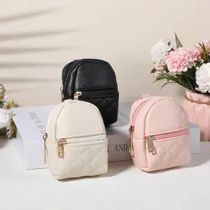3Pcs Mini Keychain Backpack,Cute Cosmetic Bag for Women, PU Leather Makeup Bag Key Pocket Lipstick Bag Card Holder Data Cable Organizer Zipper Pouch