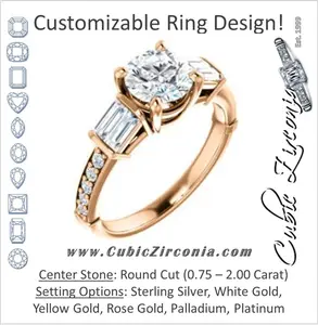 Cubic Zirconia Engagement Ring- The Rosetta (Customizable Round Cut Enhanced 5-stone Design with Pavé Band)