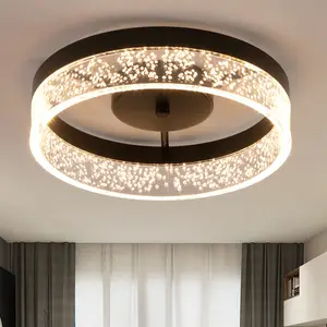 Garwarm Modern LED Ceiling Light Fixture, 11.65" Black Flush Mount Kitchen Lighting with Clear Seeded Acrylic Lampshade,Round Ceiling Lamp Lights for Porch Foyer Hallway