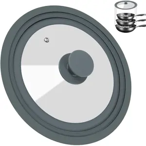 Universal Lid for Pots, Pans and Skillets - Silicone Replacement Pan Lid Fits 8", 9", 9.5" Cookware - Tempered Glass Pot Lid for Frying Pans, Cast Iron, CrockPot