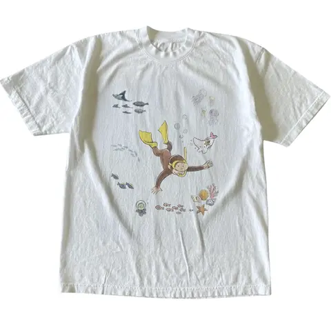 Curious George Underwater T-Shirt, Animal Tee, Cartoon Tshirt, Gifts Shirt, Unisex Vintage Graphic Tees Gothic Grunge Y2k Emo Scene Amity Affliction Style Clothes Men Women Streetwear