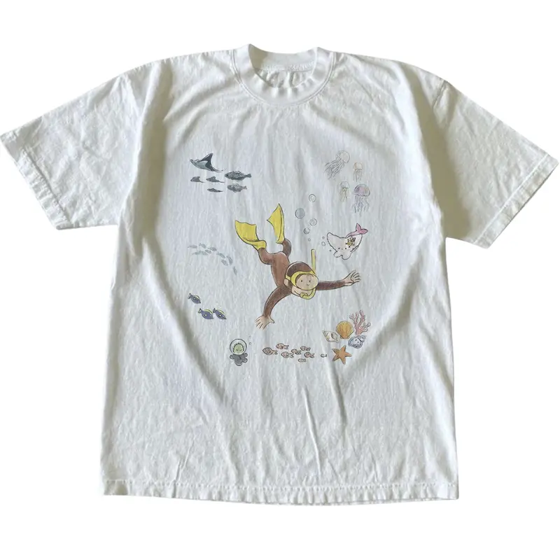 Curious George Underwater T-Shirt, Animal Tee, Cartoon Tshirt, Gifts Shirt, Unisex Vintage Graphic Tees Gothic Grunge Y2k Emo Scene Amity Affliction Style Clothes Men Women Streetwear