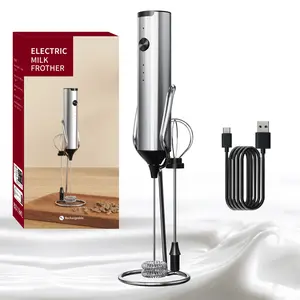 Electric Milk Frother, Rechargeable Handheld Electric Whisk with 2 Heads, 3 Speeds Drink Mixer for Latte, Cappuccino, Hot Chocolate, Egg
