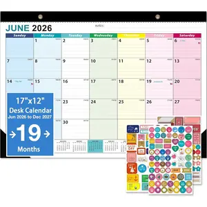19 Month Large Desk Calendar 2026-2027 (Jun 2026 - Dec 2027), 17" x 12" Desktop Calendar with Thick Paper, Large Blocks, Stickers for Home Office Easy Organizing