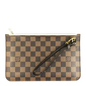 Pre-owned Louis Vuitton Damier Ebene small leather goods Neverfull Pochette Wristlet Pouch Rose Ballerine