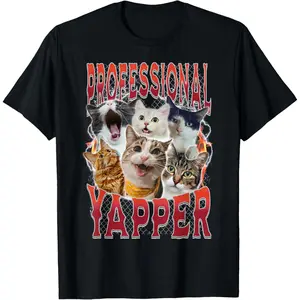 Casual Round Neck Shortsleeve Fashion Cotton Graphic Tees Streetwear Professional Yapper Goofy Ahh Funny Cat Meme Ironic Cringe T-Shirt for Men Women