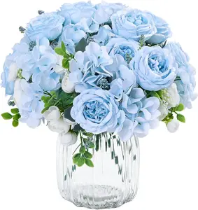 4-Pack Blue Artificial Peony Bouquet - Silk Peonies, Decorative Flowers for Mother’s Day Gift, Table Centerpieces, Home Decor