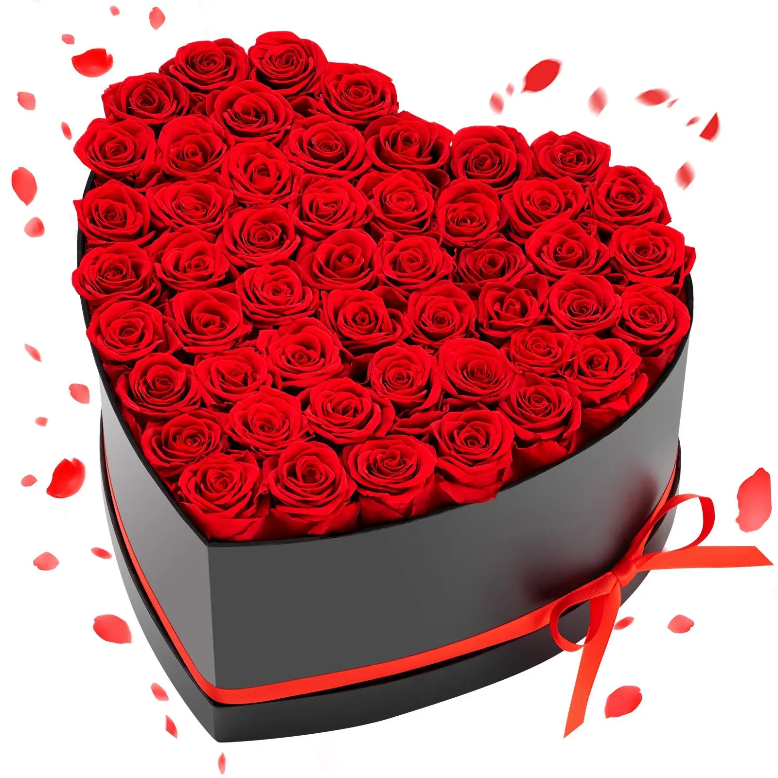 Forever Flowers 50 Preserved Roses in a Heart-Shaped Box, Eternal Bloom Gift Set for Women and Wives, Long-Lasting Immortal Roses Bouquet for Birthday, Anniversary, Valentine's Day, Mother's Day, Christmas, Red