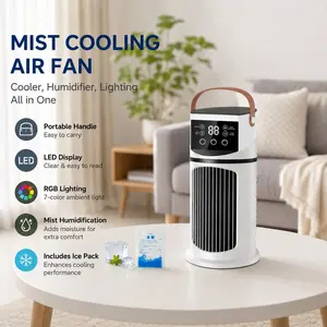 Mist Humidifier Cold Fan, Multifunctional Fan, 9 Speed Settings + Three-Hole Spray, 8-Hour Timer, 7-Color LED Lights, Essential Summer Gadget for Home Office Dormitory