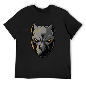 Fierce Pitbull Mascot Heavyweight T-Shirt, 180gsm Premium Cotton Short Sleeve, Bold Gray Dog Graphic Tee, Streetwear for Men/Women, Casual Black Crewneck Top,deo merch,frisco orange tshirt,anti grape clothing,big deborah,funny