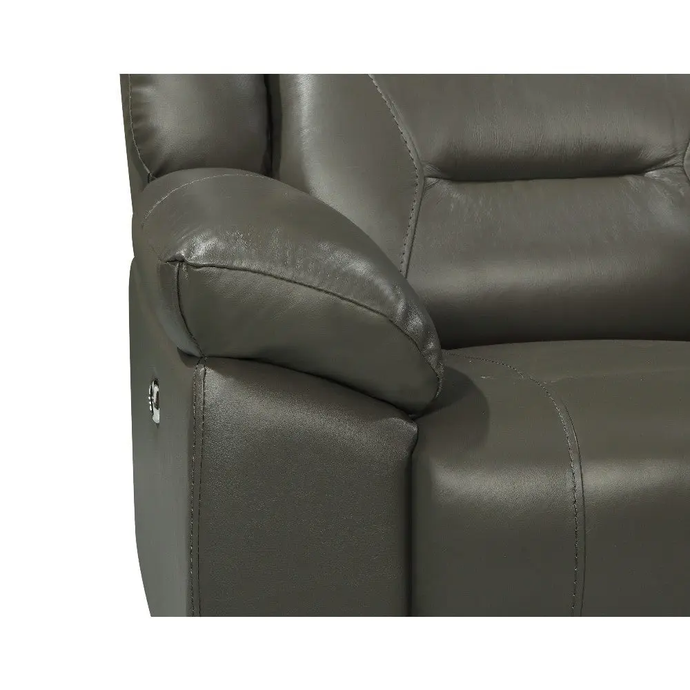 Benzara Lois 56 Inch Leather Power Recliner Loveseat, Gray BM272052
