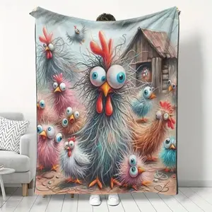 Chicken Print Flannel Blanket - Soft Warm Throw for Sofa, Home, Office, Camping, Travel   Soft And Warm, Perfect for Sofa Beds And Office Use, Ideal As a Small Cover Or Nap Blanket, a Great Gift for Friends And Family  Warm Haven Textiles