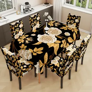 2/5/7PCS chair cover, plant flower printed chair protective cover, elastic polyester fiber sliding cover, Dining Chair Protector, dirt resistant, sewn closed, detachable cleaning, suitable for home, office, hotel chair decoration