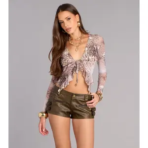 Wild Side Mesh Tie Front Top