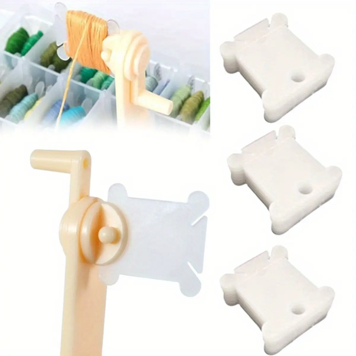 Unisex 300 Plastic Spools Sewing Tool Kit with 1 Pack Floss Winder (3.5" Hand Crank), 1.4" Width 1.5" Length Cross Stitch Cotton Thread Storage for DIY Sewing, Craft Room Use, Halloween Gift Option