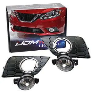 iJDMTOY Complete Set Clear Lens Fog Lights Foglamp Kit For 2016-20 Nissan Sentra (Facelift), with Halogen Bulbs, Wiring On/Off Switch and Garnish Bezel Covers w/Chrome Trim