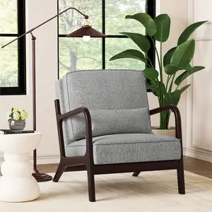 Belffin Modern Mid-Century Linen Solid Wood Upholstered Armchair Accent Chair With Soft Cushion Furniture Home&Office