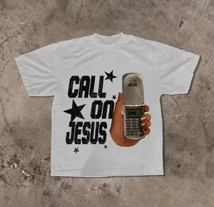 Y2K Call On Jesus Print Round Neck Tee, Casual Short Sleeve T-Shirt for Daily WearTropical Womenswear Top