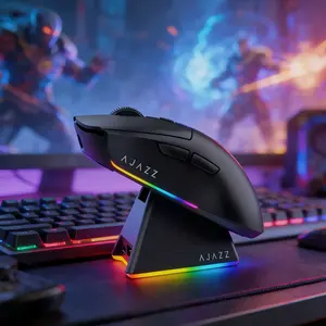 AJAZZ AJ139 V2 MC Gaming Mouse with Charging Base, Adjustable 12,000 DPI, PAW3311 Sensor, 3 Modes Wireless Mouse, 500mAh Battery, 1000 Polling Rate, 66g Lightweight, Win/Mac (Black ), ajazz  mouse，gifts for boyfriend ，valentines gift for bf