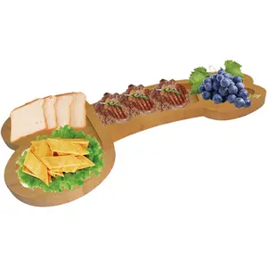 Bamboo Cheese Board Set Charcuterie Meat and Cheese Platter Bamboo Serving Tray Unique House Warming Gifts for Father's Day New Home Couples Anniversary Wedding (15.7IN)