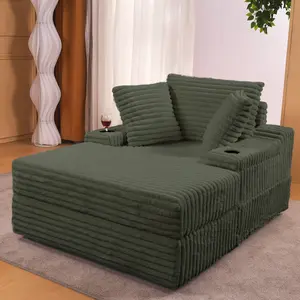Oversized Chaise Lounge Chair Indoor, Single Sleeper Sofa, Upholstered Corduroy Sofa Bed Cloud Couch w/ Storage Ottoman/3 Pillows Reading Gaming Chair