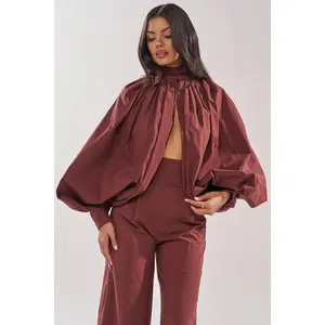GOLD COAST BALLOON SLEEVE BLOUSE IN BROWN