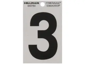 Hillman Group 840784 3 in. Black & Silver Reflective Mylar Square Cut Self Adhesive Number - 3 pack of 6