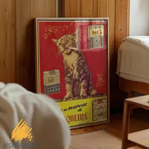 Vintage Smoking Cat Poster Print, Tabaqueira Print, Vintage Wall Art, Retro Wall Art, Funny Cat Print, Antique Tobacco Advertisement Print