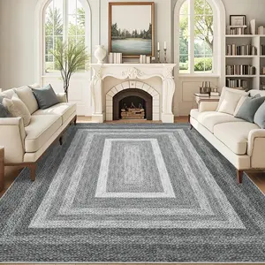 GARVEE Braided Printed Collection - 8x10 Rug for Living Room Large Washable Rug Modern Bordered Soft Ultra-Thin Carpet Non Slip Non Shedding Stain Resistant Carpet for Nursery Dining Room, Grey