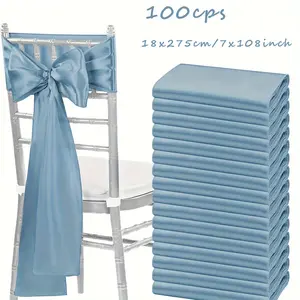 100pcs Satin Chair Curtain Bow Universal Chair Streamer Ribbon for Wedding Reception Restaurant Event Decoration, Banquet, Party, Hotel Event Decoration (7 X 108 Inches), Best for Christmas