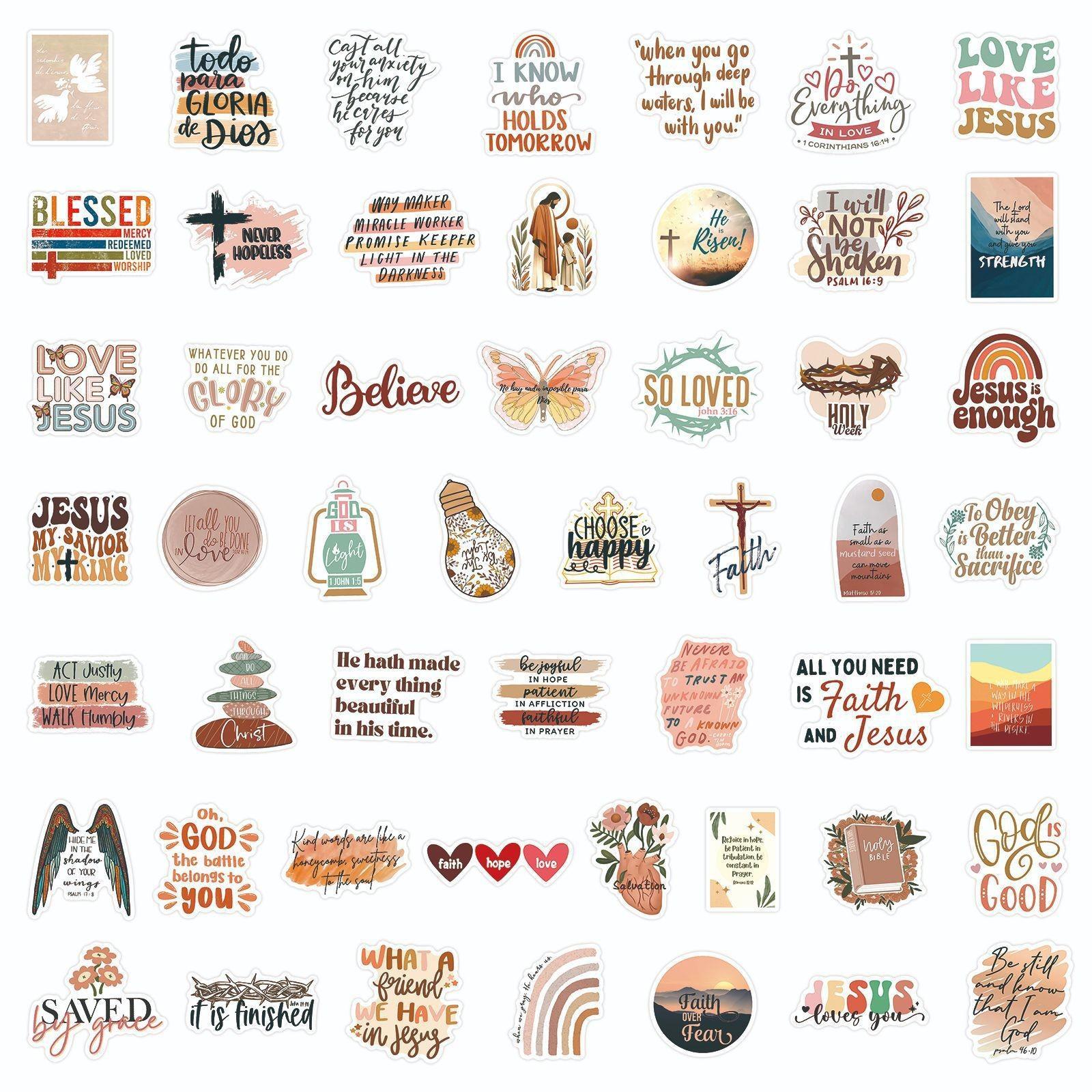 50Pcs Aesthetic Bible Verse Stickers  Boho Christian Faith Decals for Tumblers, Laptops & Prayer Journaling