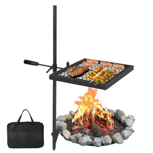 GARVEE Swivel Campfire Grill Grate 22" x 15" Portable Heavy-Duty Steel Outdoor Cooking Stand with Camp Garbage Rack for BBQ and Backyard Grilling