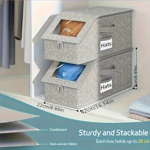 [Fabric storage box] 1 multifunctional dust-proof fabric storage box with zipper, large-capacity foldable closet organizer, which can be stacked for baseball caps, hats, clothes, dolls-white with red labels, closet organizer and storage