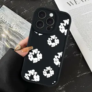Cotton Wreath Anti-Drop Cell Phone Case , TPU Soft Silicone Anti-Fall Cover For iPhone16 15 15Pro Max 14 14Pro 13 12 11 X 16promax Stylish Trendy Girl