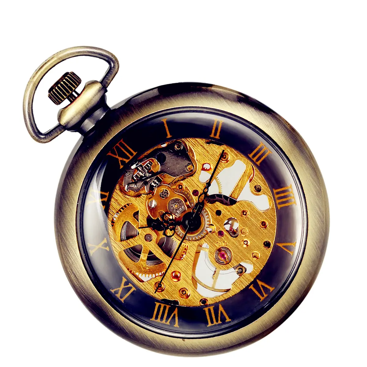 OIDEA Full Transparent Roman Numeral Dial Manual Wind Mechanical Pocket Watch Clear Skeleton Alloy Case