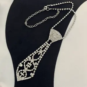 Vintage Rhinestone Tie Necklace, Full Pave Crystal Fashion Statement Jewelry, Party Essential Accessories, Gift for Women GF GIFT