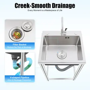 Portable Stainless Steel Kitchen Sink with Faucet Freestanding Installation for Restaurant Home Garage Garden RV Camping Dish Washing Vegetable Cleaning