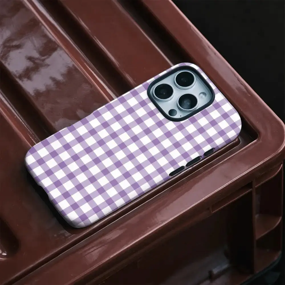 Trendy Purple Checkered TPU Material Cellphone Case - 2-in-1 Shiny Flexible Shell, Mixed Color 1 Protective Accessory for iPhone 17, 16PM, 15PM, 13/13 Mini, 12/11, XS Max, 7 & SE2 Devices