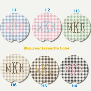 Custom Striped Soapstone Car Coaster 2pc Personalized Monogram Retro Cup Holder Preppy Car Accessories Cute Aesthetic Car Decor Teen Girl Mom Birthday Gift New Driver Name