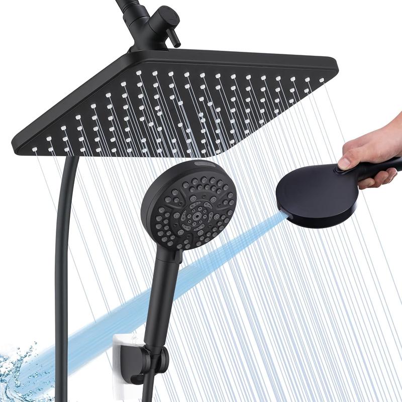12 inch Fixed High Pressure Shower | Matte Black | 10 Modes | Power Jets | Handheld Combo | Easy Detach