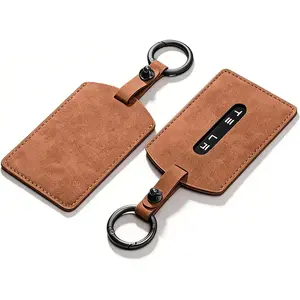 1PC Suede Leather Key Fob Cover Compatible with Tesla Keycard, Model 3 Y S X Cybertruck Rivian Key Card Holder,Comes with A Matching Color Ring Buckle (Warm Brown)
