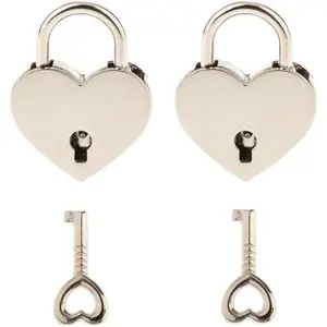 2 Pieces Small Metal Heart Shaped Padlock Mini Lock with Key for Jewelry Box Storage Box Diary Book,Silver
