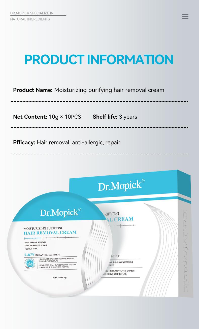 Dr.Mopick Korean 5-Minute Painless Hair Removal Cream, Gentle No-Stub Depilatory for Smooth Silky Skin, Fast Hair Remover for Body & Intimate Areas,