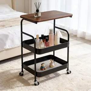 Lightweight 3-Tier Rolling Utility Cart with Tabletop and Drawer, Mobile Storage Organizer, Multilayer Storage, Carbon Steel Frame, Mobile Office Shelf, Suitable for Home, Office, Kitchen and Bathroom, Space-Saving Storage Cart with Stable Base