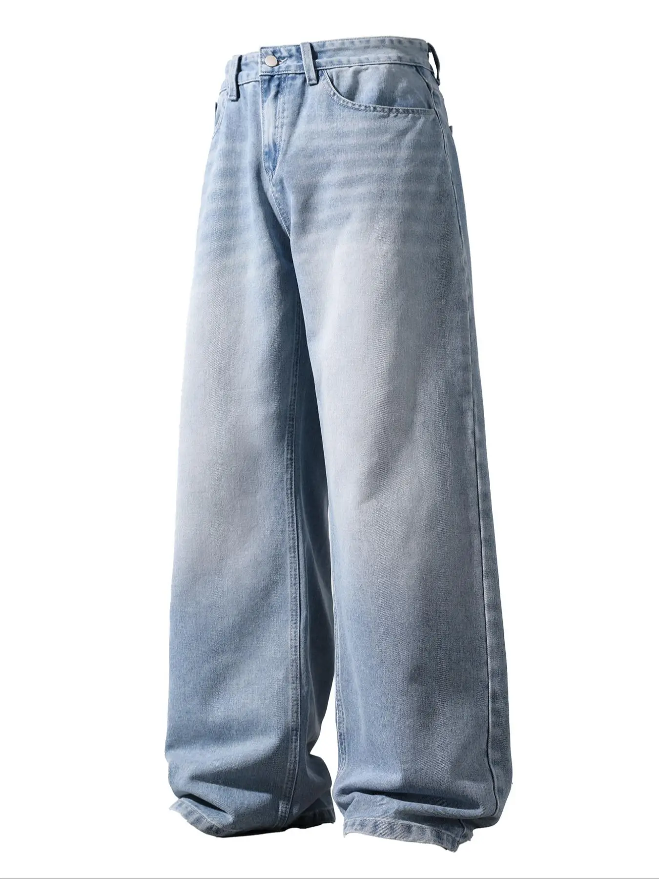Men's Solid Color Denim Jeans, Loose Casual Comfy Wide Leg Trousers for Daily Wear, Woven Bottoms for All Seasons
