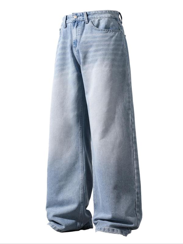 Men's Solid Color Denim Jeans, Loose Casual Comfy Wide Leg Trousers for Daily Wear, Woven Bottoms for All Seasons, Jean Pants Bottoms
