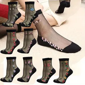 5Pairs Mesh Socks Transparent for Women -Ultrathin Fishnet Lace See Ankle Novelty Casual Crew